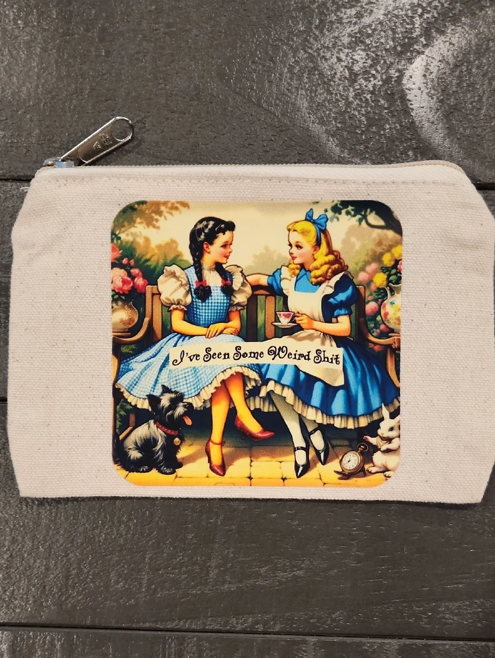 Canvas Pouch – Vintage Alice in Wonderland /Dorothy Wizard Style Cosmetic Bag